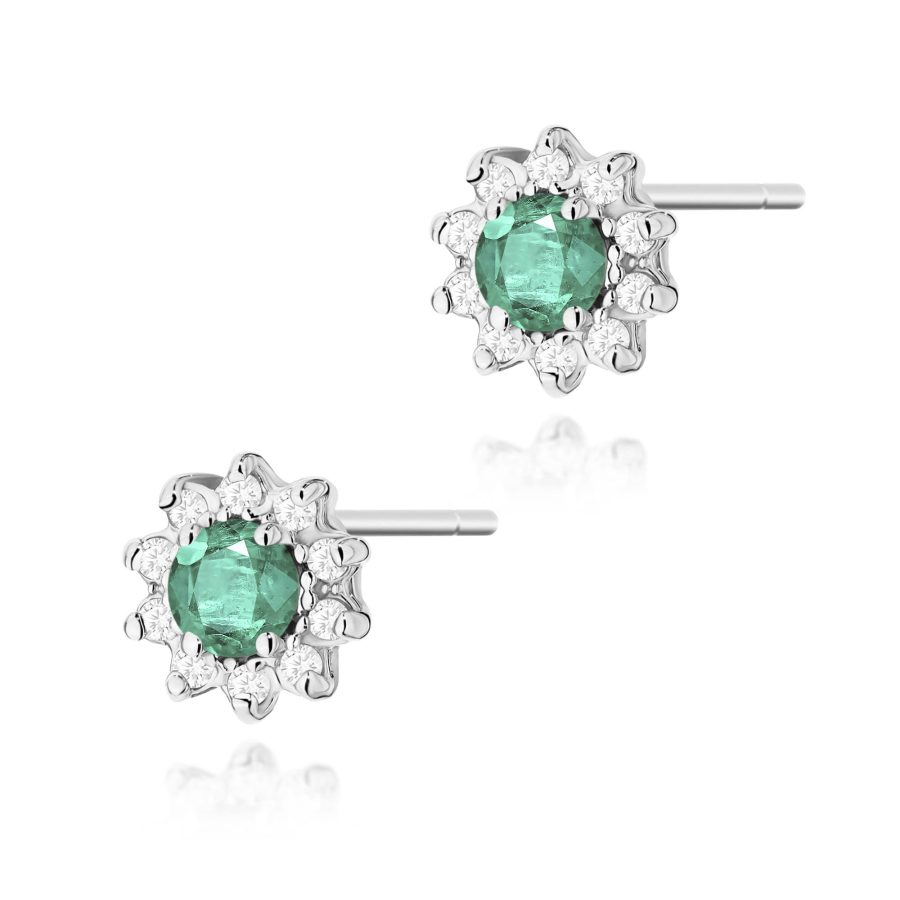 Kolczyki z szmaragdem 2 x 0,15 ct K0185 – białe złoto próby 585 – widok produktu 1