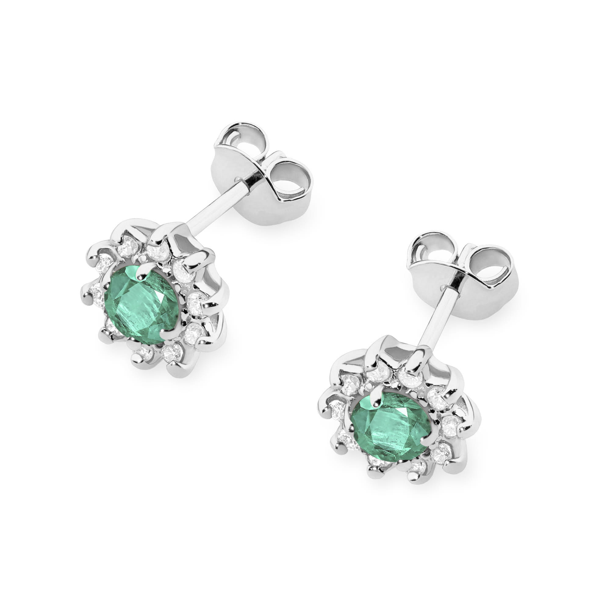 Kolczyki z szmaragdem 2 x 0,15 ct K0185 – białe złoto próby 585 – widok produktu 2