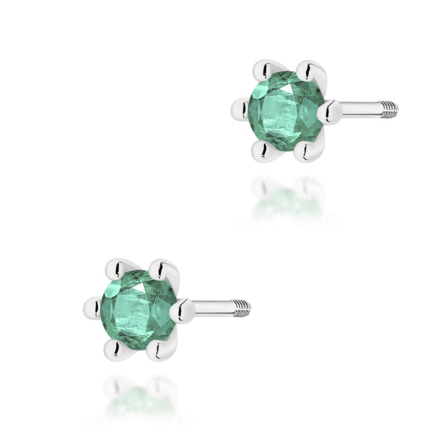 Kolczyki z szmaragdem 2 x 0,15 ct K0222 – białe złoto próby 585 – widok produktu 1