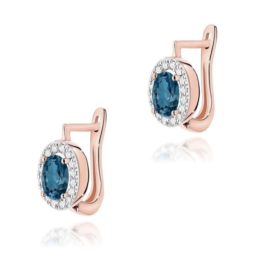 Kolczyki z kamieniem topaz london blue 2 x 0,50 ct K0574 – różowe złoto próby 585 – widok produktu 1