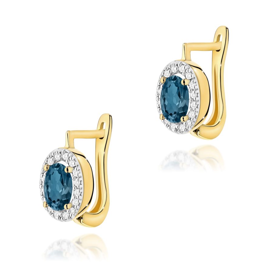 Kolczyki z kamieniem topaz london blue 2 x 0,50 ct K0574 – żółte złoto próby 585 – widok produktu 1