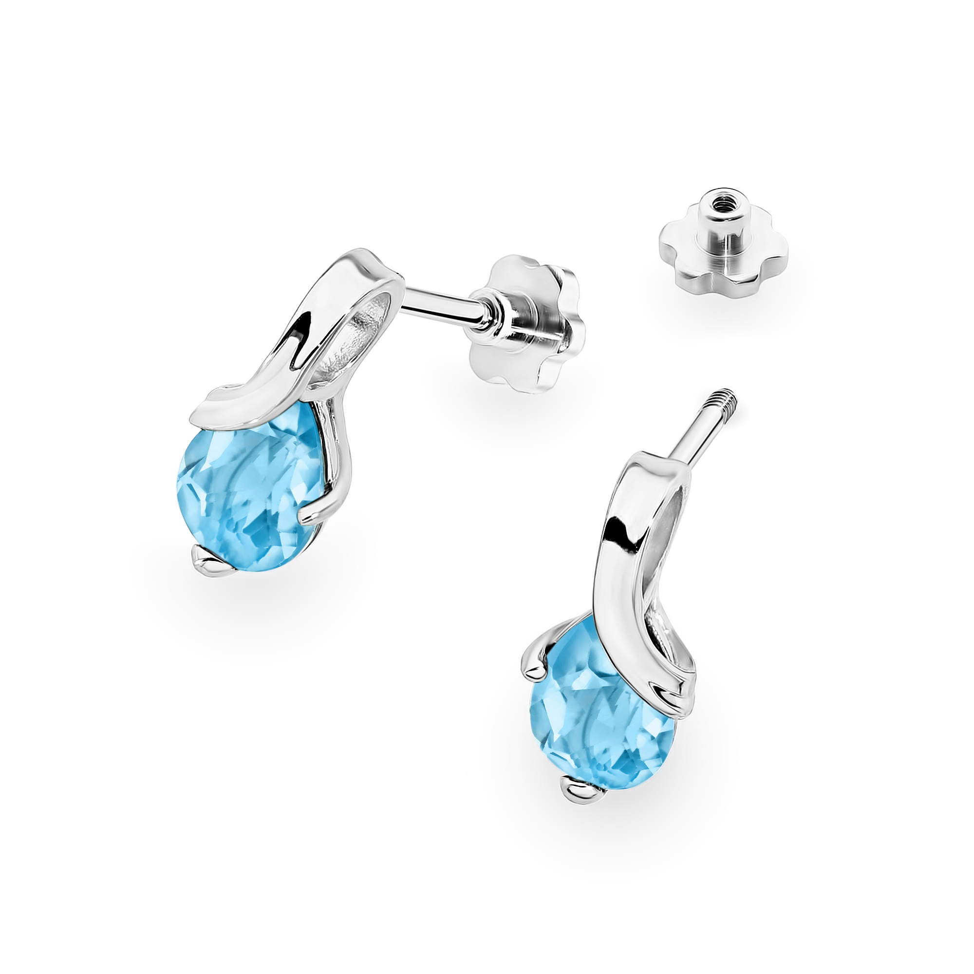 Kolczyki z kamieniem topaz swiss 2 x 0,90 ct K0578 – białe złoto próby 585 – widok produktu 2