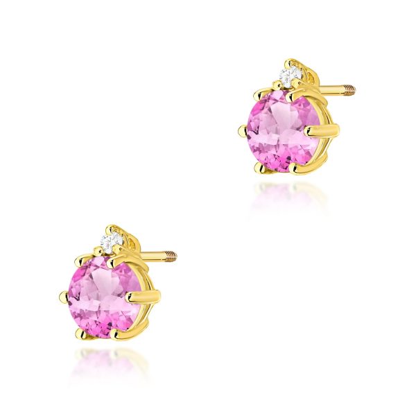Kolczyki z kamieniem topaz różowy 2 x 0,60 ct K0076 – żółte złoto próby 585 – widok produktu 1