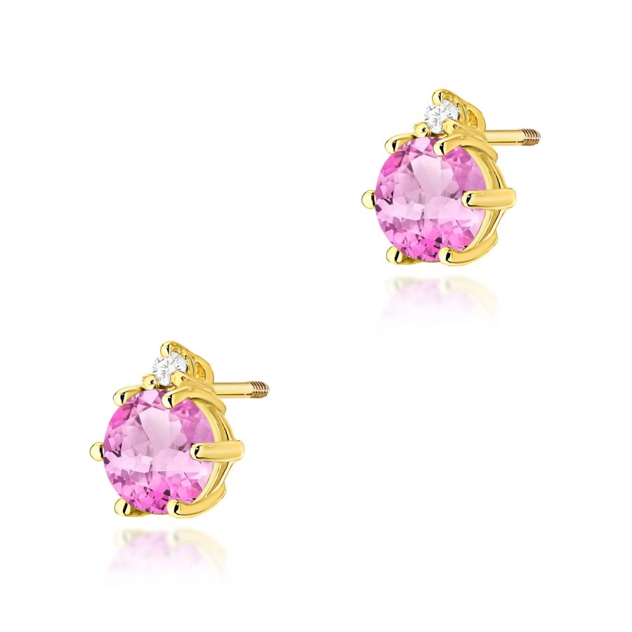 Kolczyki z kamieniem topaz różowy 2 x 0,60 ct K0076 – żółte złoto próby 585 – widok produktu 1