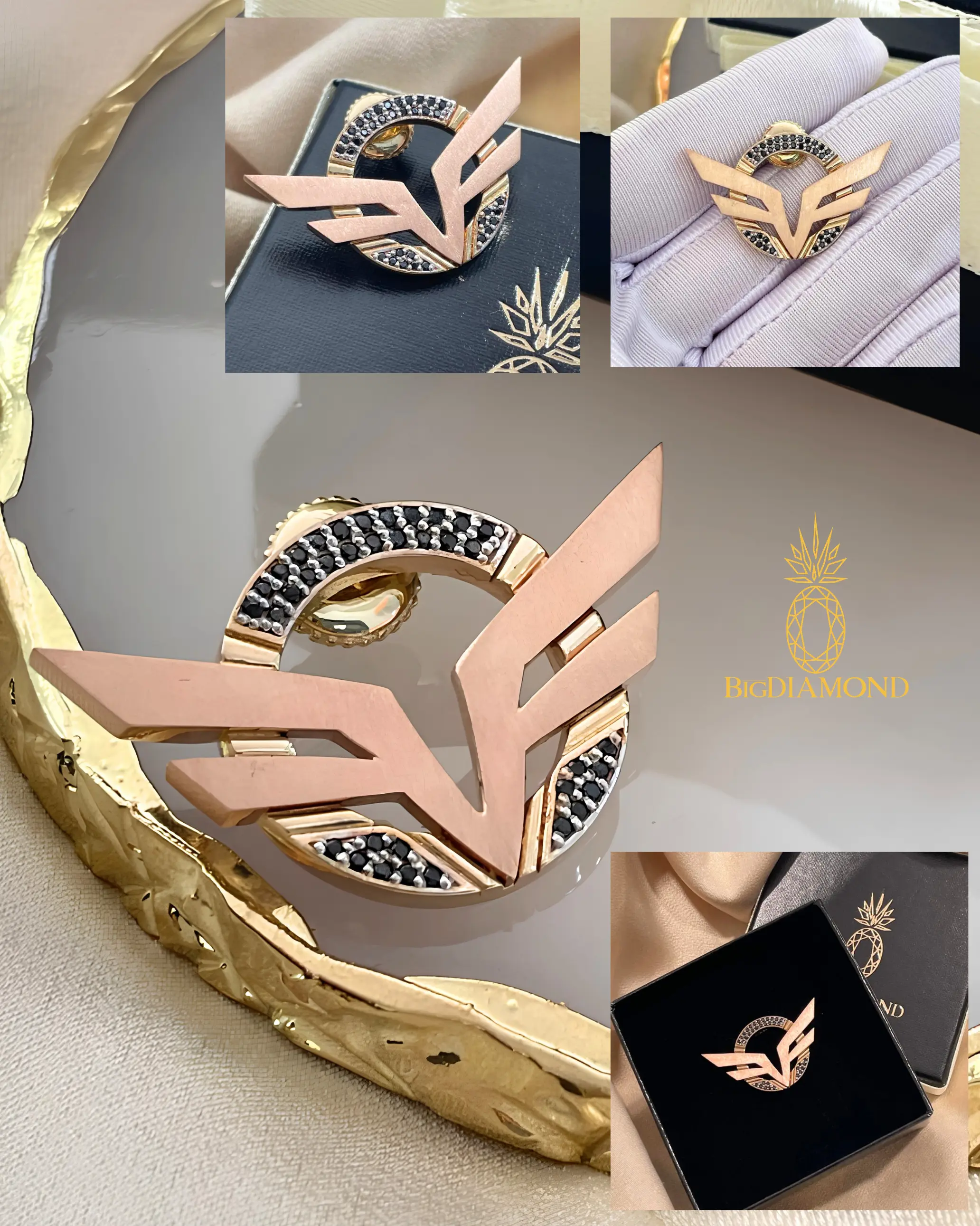 Personalizowana zawieszka z logo ze złota i czarnych diamentów – realizacja BigDIAMOND Kraków