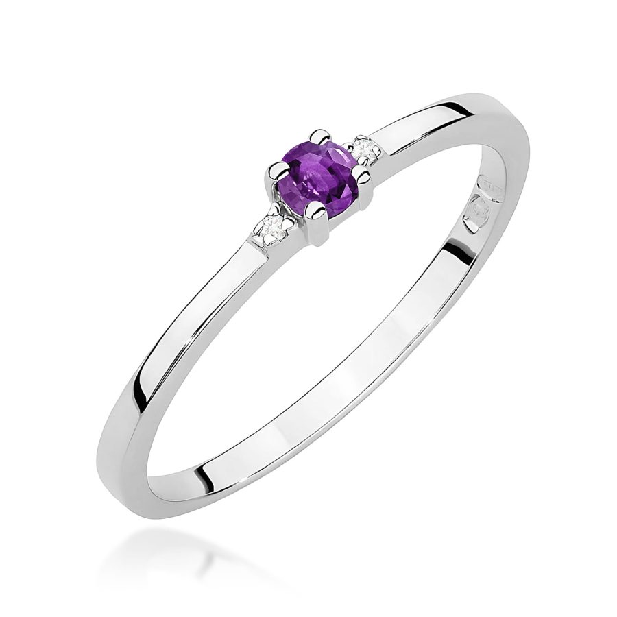 Pierścionek z ametystem 0,10 ct W0464 – białe złoto próby 585 – widok produktu 1