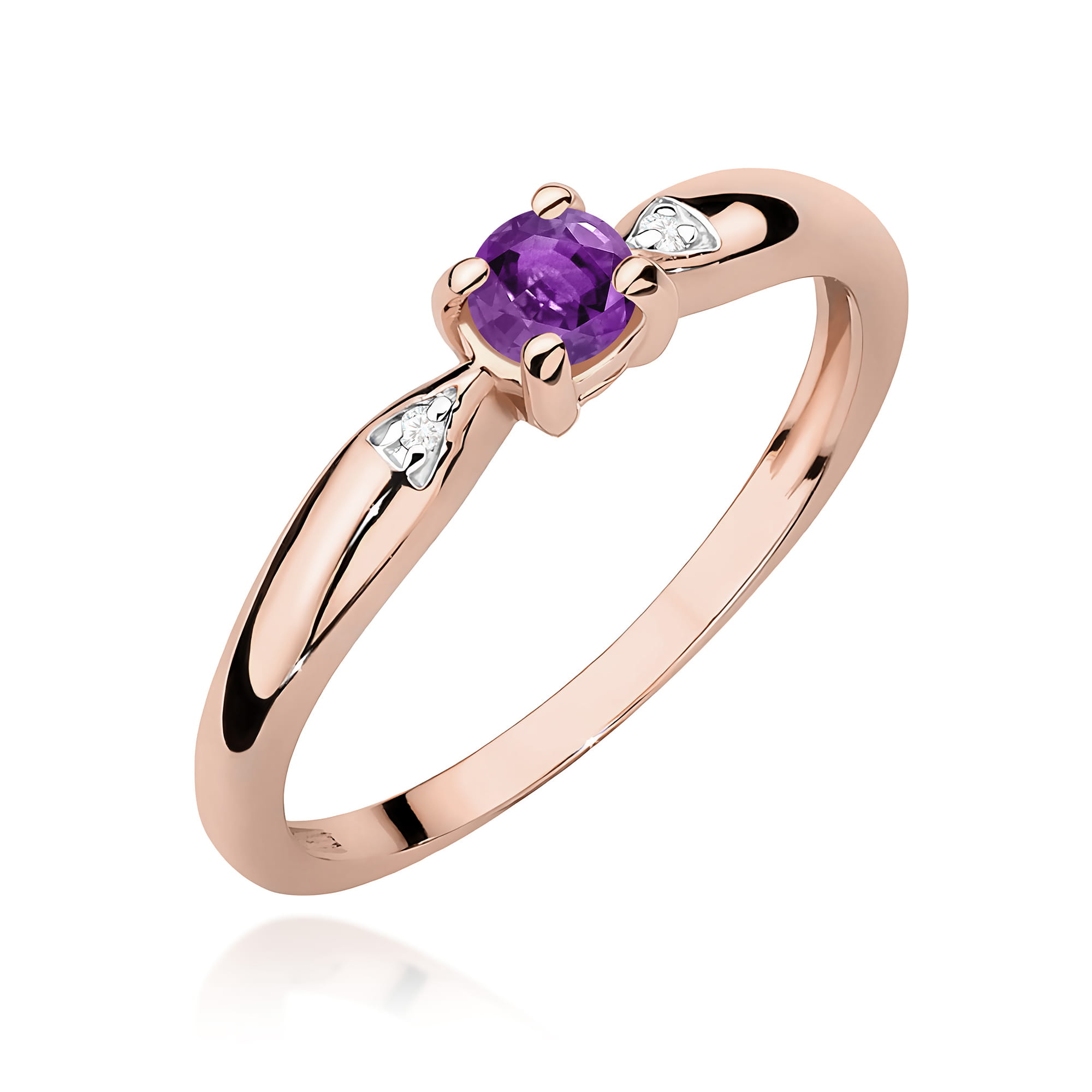 Ring with amethyst and diamonds – rose colour gold – product image 1