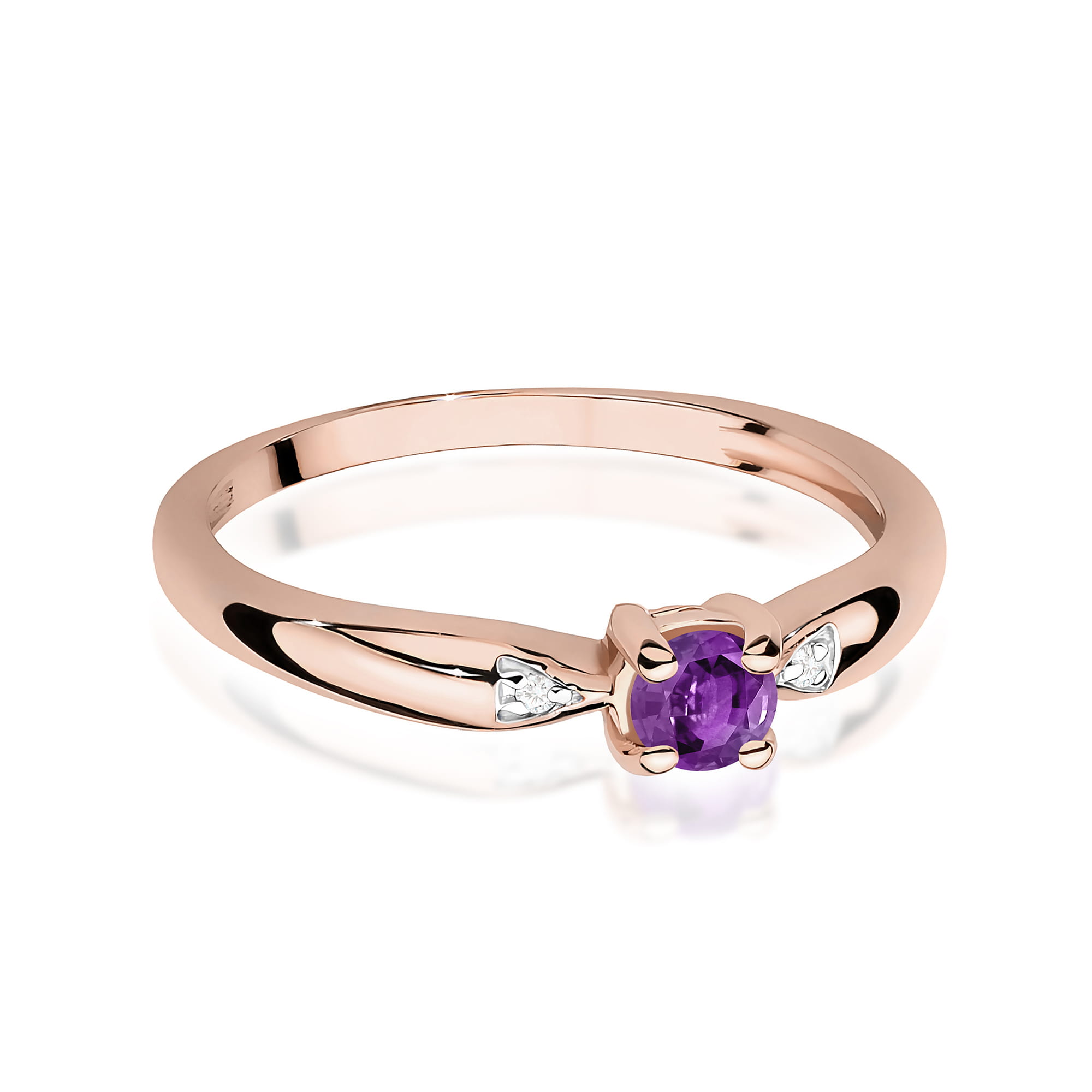 Ring with amethyst and diamonds – rose colour gold – product image 2