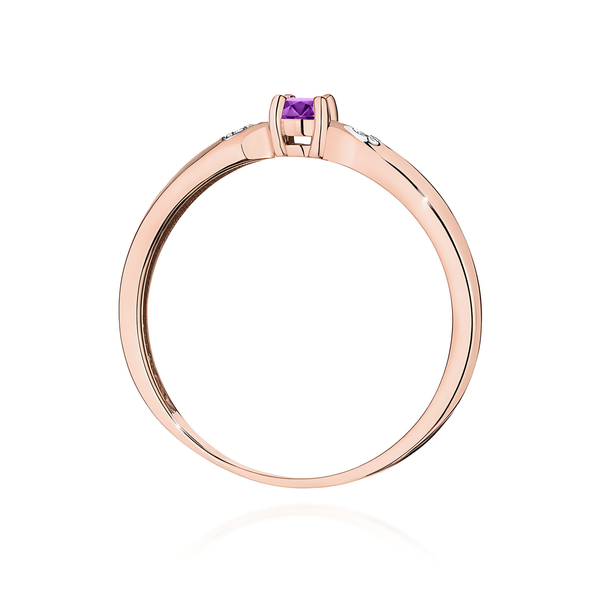 Ring with amethyst and diamonds – rose colour gold – product image 3