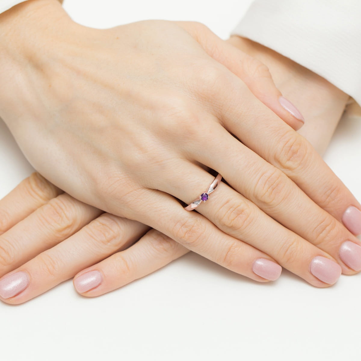 Ring with amethyst and diamonds – rose colour gold – product image 4