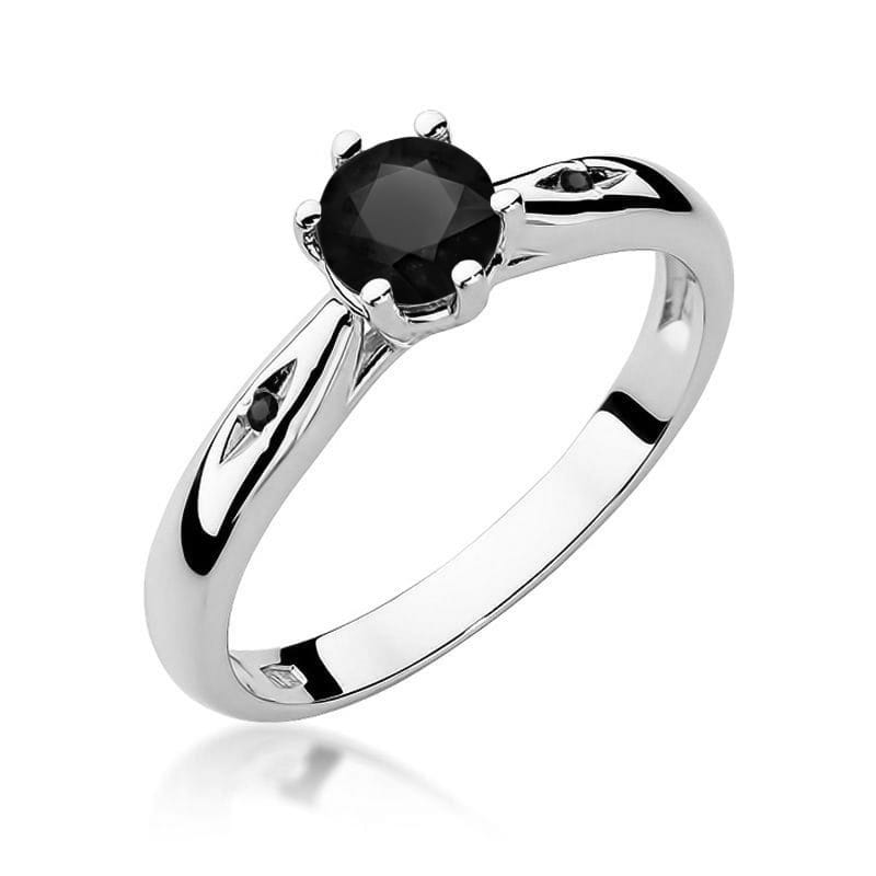 Pierścionek z czarnym diamentem 0,50 ct W0074 – białe złoto próby 585 – widok produktu 1