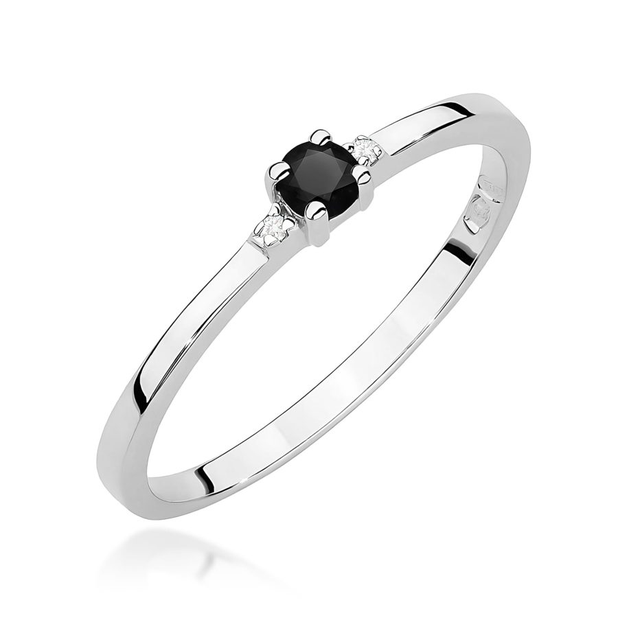 Pierścionek z czarnym diamentem 0,12 ct W0464 – białe złoto próby 585 – widok produktu 1