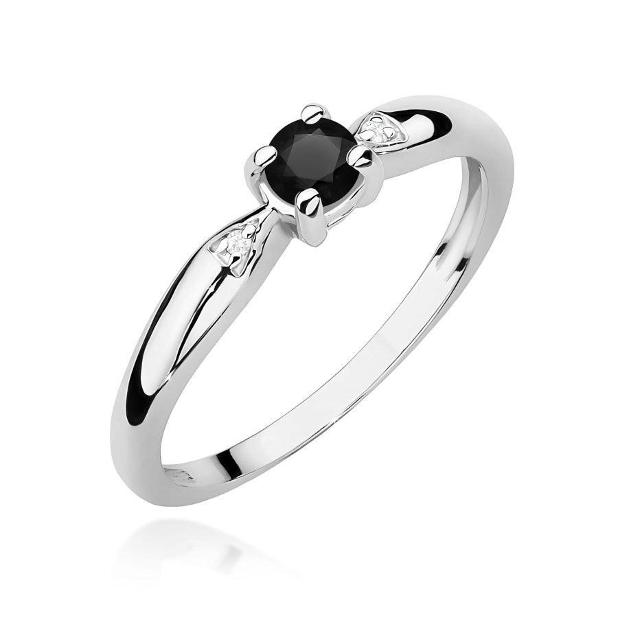 Pierścionek z czarnym diamentem 0,12 ct W0469 – białe złoto próby 585 – widok produktu 1