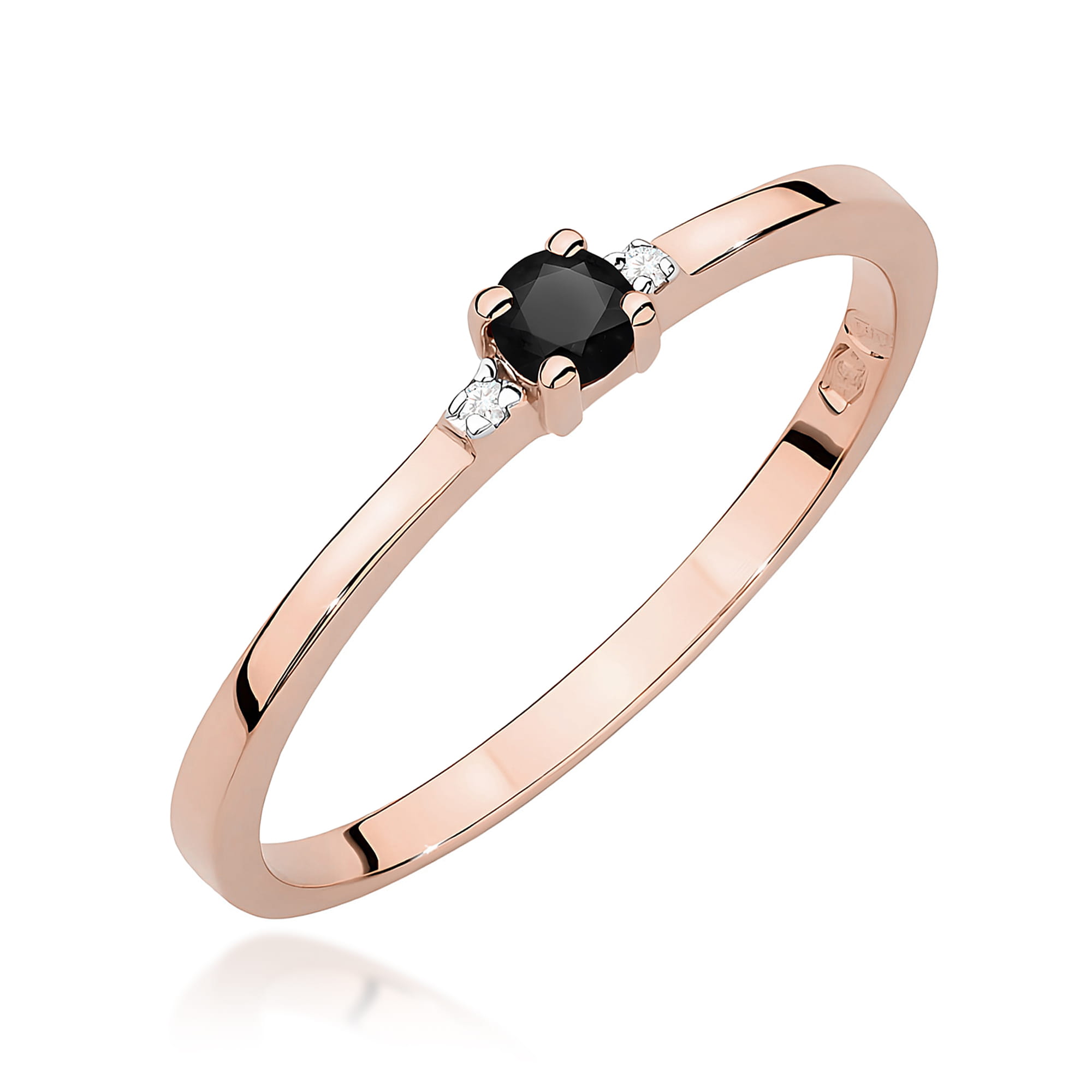 Pierścionek z czarnym diamentem 0,12 ct W0464 – różowe złoto próby 585 – widok produktu 1