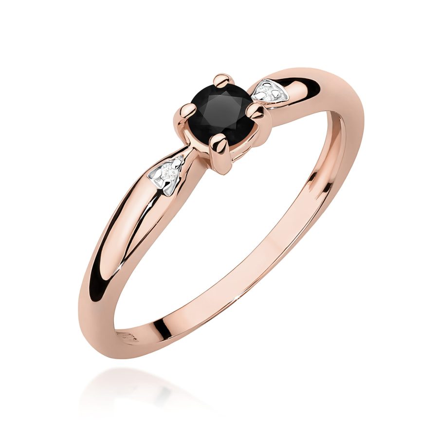 Pierścionek z czarnym diamentem 0,12 ct W0469 – różowe złoto próby 585 – widok produktu 1