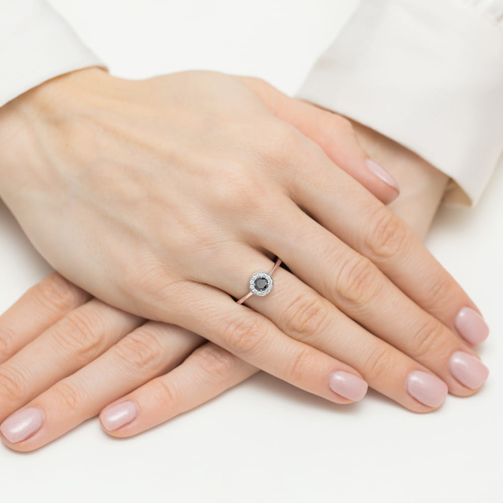 Pierścionek z czarnym diamentem 0,30 ct W0616 – różowe złoto próby 585 – widok produktu 4