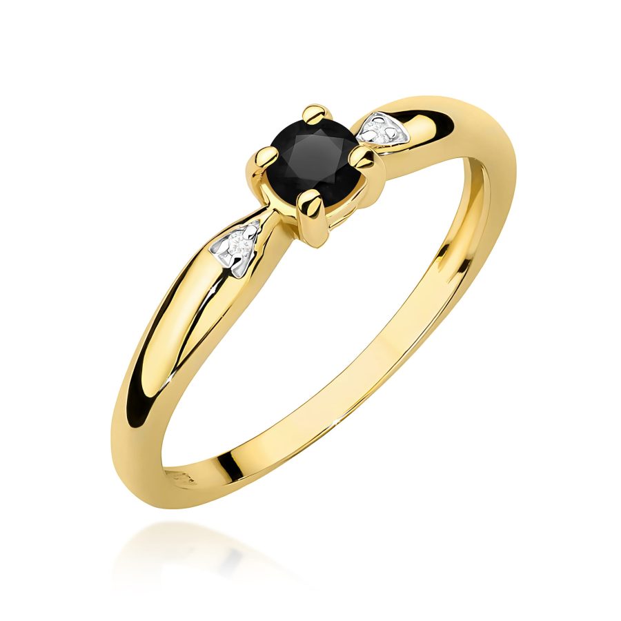 Pierścionek z czarnym diamentem 0,12 ct W0469 – żółte złoto próby 585 – widok produktu 1