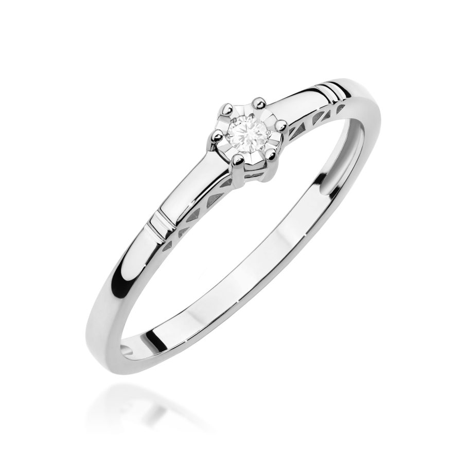 Pierścionek z diamentem 0,03 ct W0630 – białe złoto próby 585 – widok produktu 1