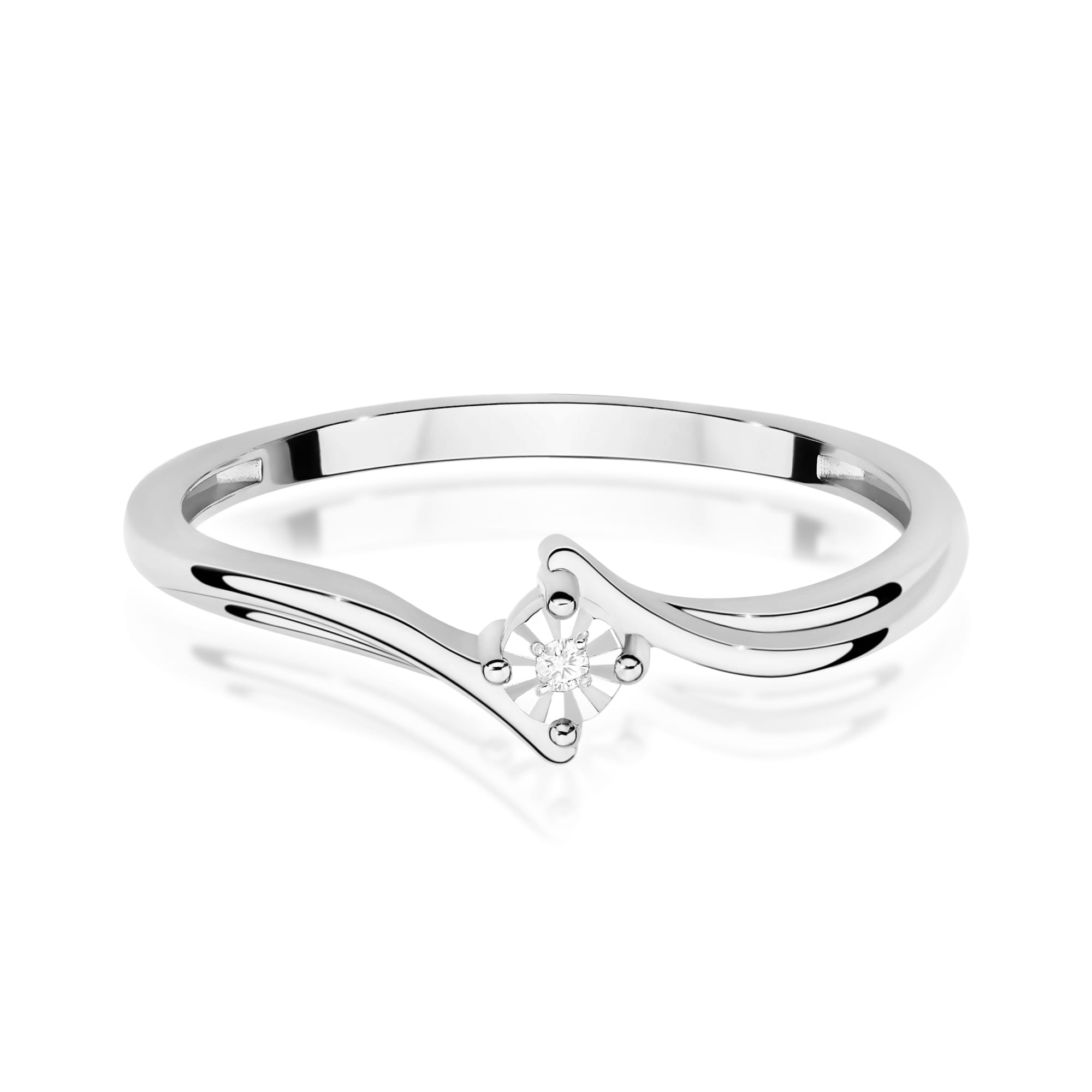 Pierścionek z diamentem 0,01 ct W0631 – białe złoto próby 585 – widok produktu 2