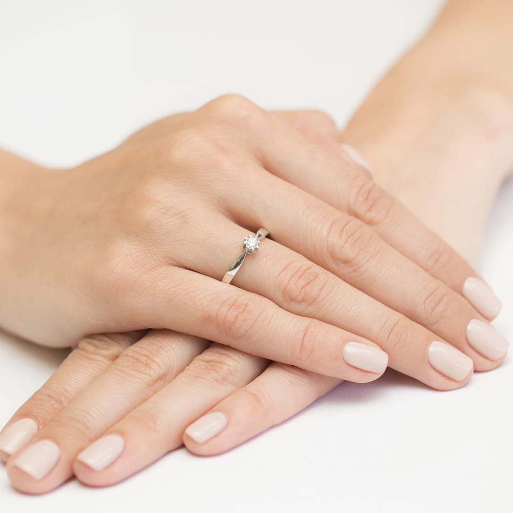 Pierścionek z kamieniem diament laboratoryjny 0,25 ct W0228 – białe złoto próby 585 – widok produktu 4