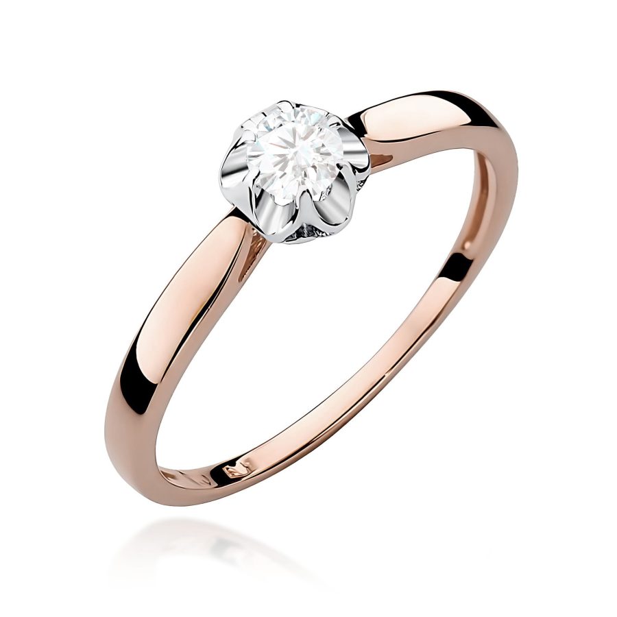 Pierścionek z kamieniem diament laboratoryjny 0,15 ct W0062 – różowe złoto próby 585 – widok produktu 1