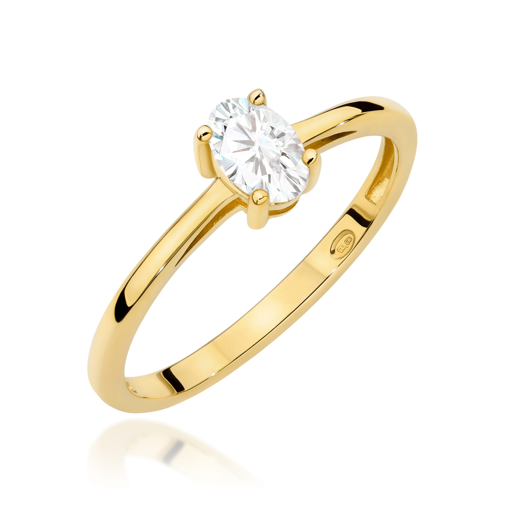 Ring with oval diamond lab-grown 0,40 ct in yellow gold – product image 1