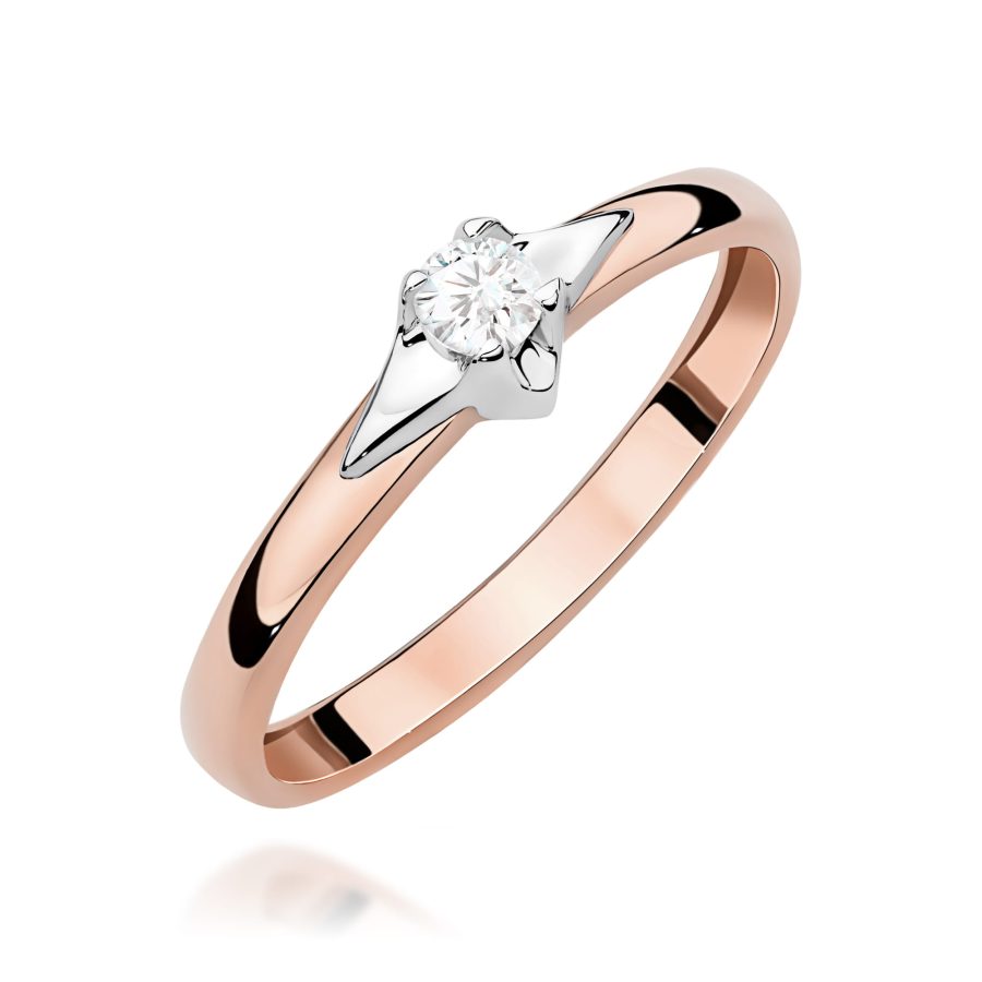 Pierścionek z diamentem 0,15 ct W0666 – różowe złoto próby 585 – widok produktu 1