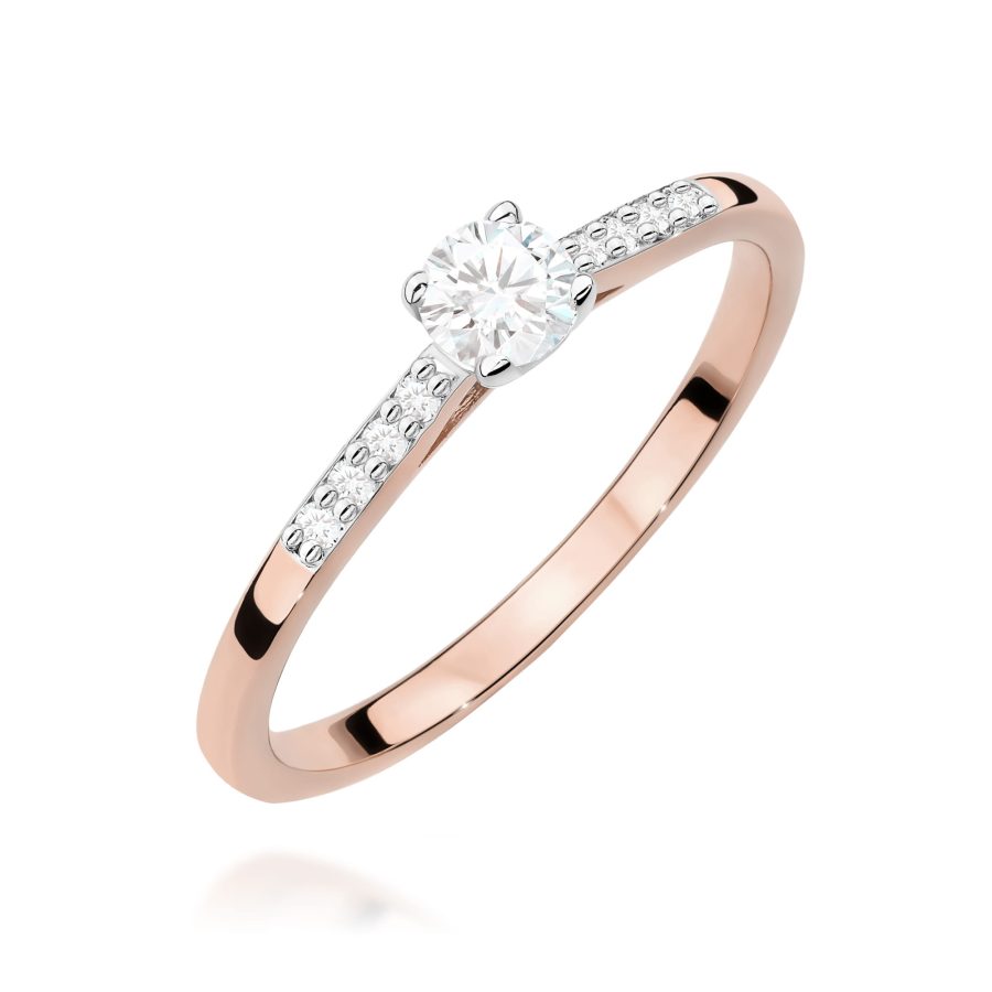 Pierścionek z diamentem 0,32 ct W0668 – różowe złoto próby 585 – widok produktu 1
