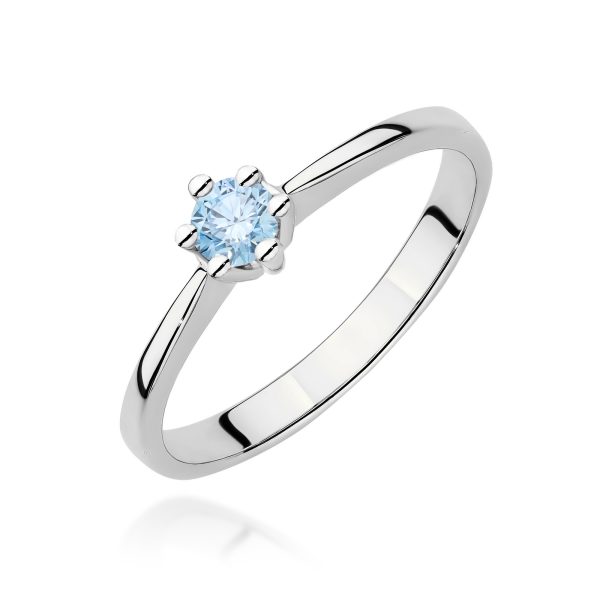 Pierścionek z kamieniem diament laboratoryjny niebieski 0,15 ct W0256 – białe złoto próby 585 – widok produktu 1