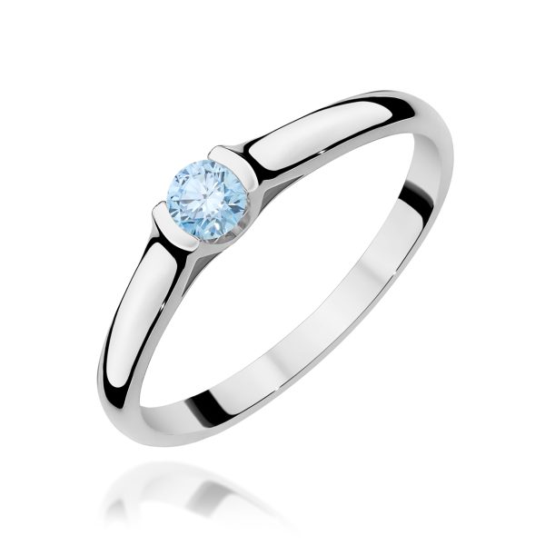 Pierścionek z kamieniem diament laboratoryjny niebieski 0,15 ct W0369 – białe złoto próby 585 – widok produktu 1