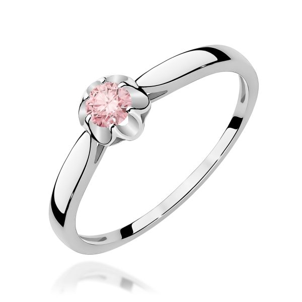 Pierścionek z kamieniem diament laboratoryjny różowy 0,15 ct W0062 – białe złoto próby 585 – widok produktu 1
