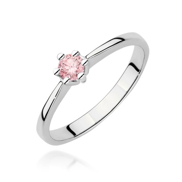 Pierścionek z kamieniem diament laboratoryjny różowy 0,15 ct W0256 – białe złoto próby 585 – widok produktu 1