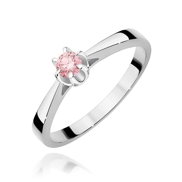 Pierścionek z kamieniem diament laboratoryjny różowy 0,12 ct W0295 – białe złoto próby 585 – widok produktu 1