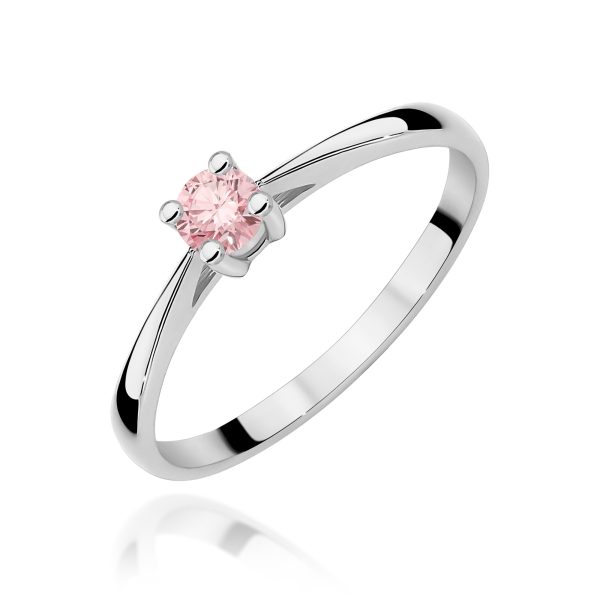 Pierścionek z kamieniem diament laboratoryjny różowy 0,15 ct W0367 – białe złoto próby 585 – widok produktu 1