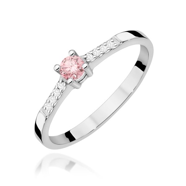 Pierścionek z kamieniem diament laboratoryjny różowy 0,22 ct W0382 – białe złoto próby 585 – widok produktu 1