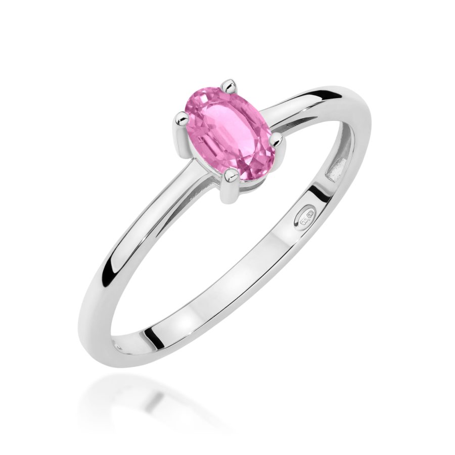 Pierścionek z kamieniem szafir różowy 0,45 ct W0685 – białe złoto próby 585 – widok produktu 1