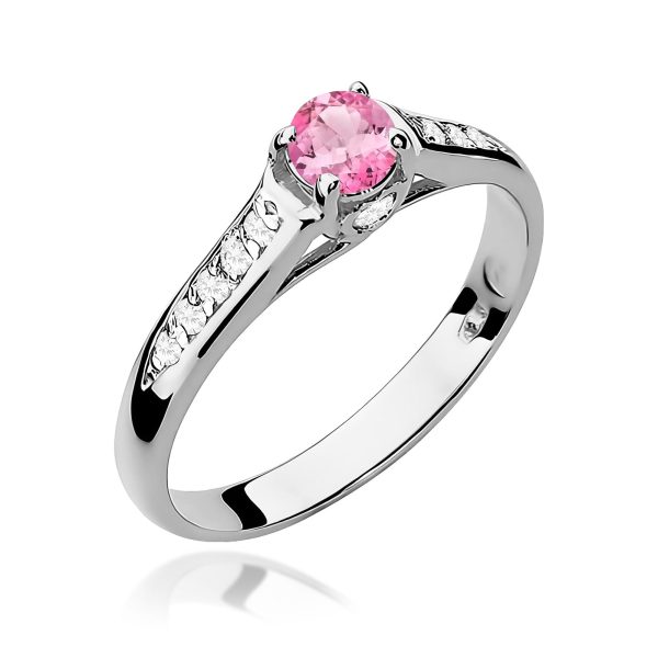 Pierścionek z kamieniem topaz różowy 0,30 ct W0016 – białe złoto próby 585 – widok produktu 1