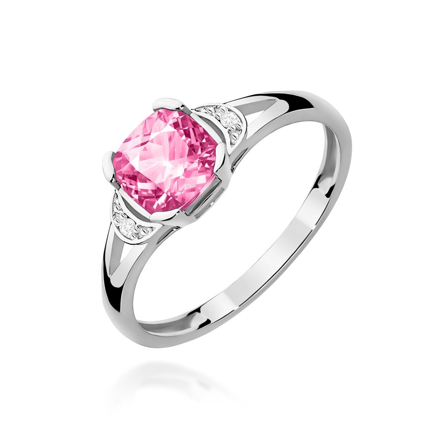Pierścionek z kamieniem topaz różowy 1,10 ct W0040 – białe złoto próby 585 – widok produktu 1