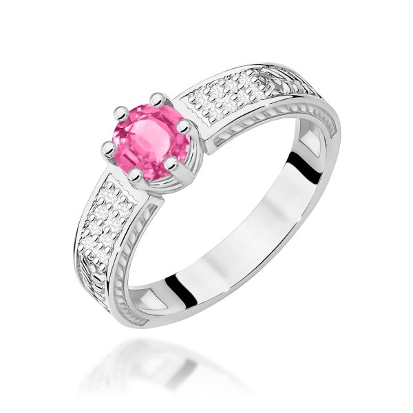 Pierścionek z kamieniem topaz różowy 0,60 ct W0075 – białe złoto próby 585 – widok produktu 1