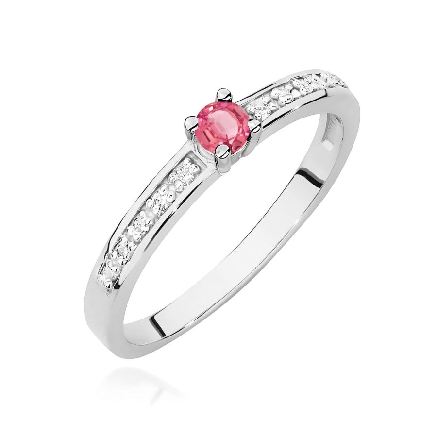 Pierścionek z kamieniem topaz różowy 0,15 ct W0288 – białe złoto próby 585 – widok produktu 1
