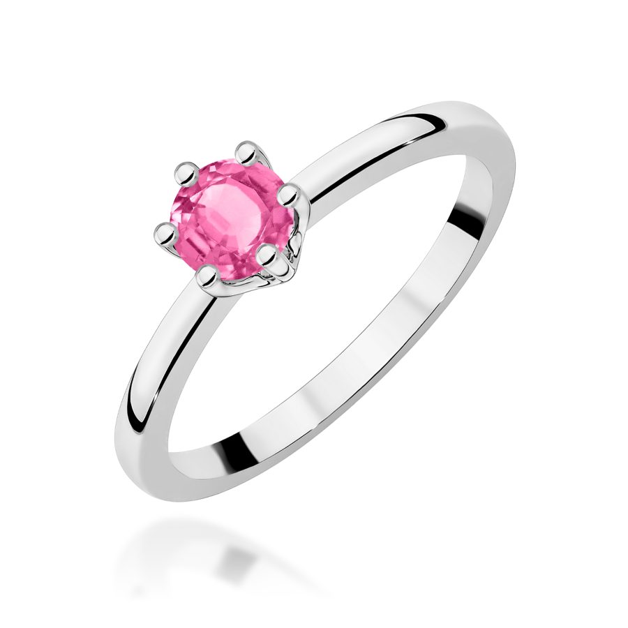 Pierścionek z kamieniem topaz różowy 0,60 ct W0563 – białe złoto próby 585 – widok produktu 1