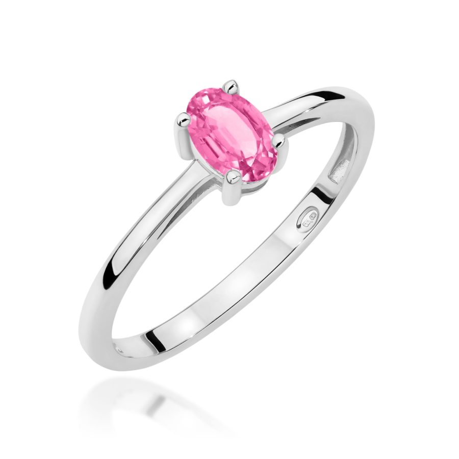 Pierścionek z kamieniem topaz różowy 0,50 ct W0685 – białe złoto próby 585 – widok produktu 1