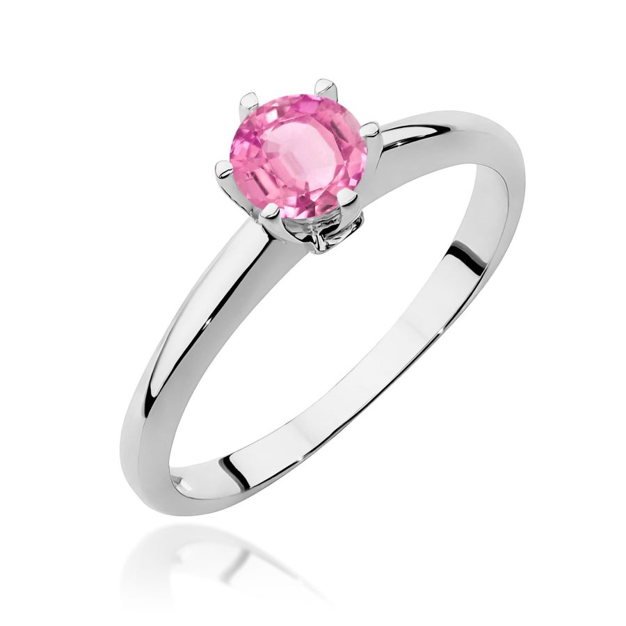 Pierścionek z kamieniem topaz różowy 0,60 ct W557 – białe złoto próby 585 – widok produktu 1