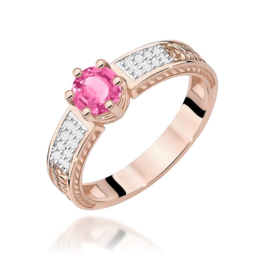 Pierścionek z kamieniem topaz różowy 0,60 ct W0075 – różowe złoto próby 585 – widok produktu 1
