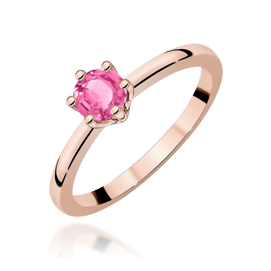 Pierścionek z kamieniem topaz różowy 0,60 ct W0563 – różowe złoto próby 585 – widok produktu 1