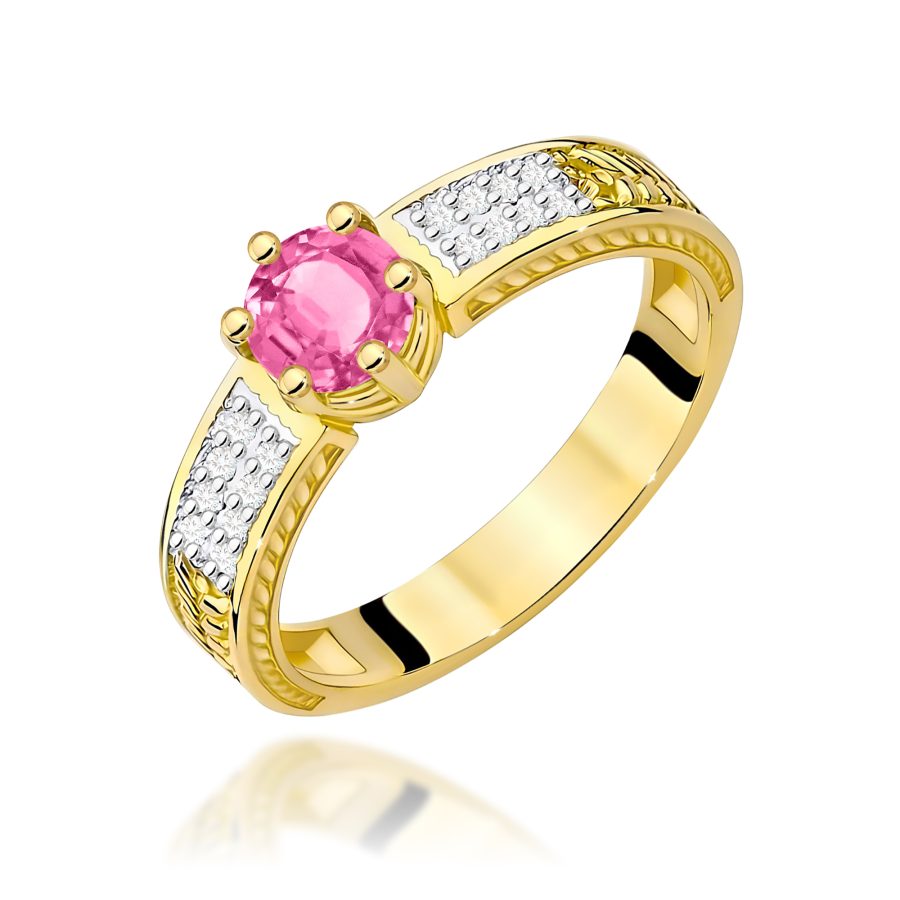 Pierścionek z kamieniem topaz różowy 0,60 ct W0075 – żółte złoto próby 585 – widok produktu 1