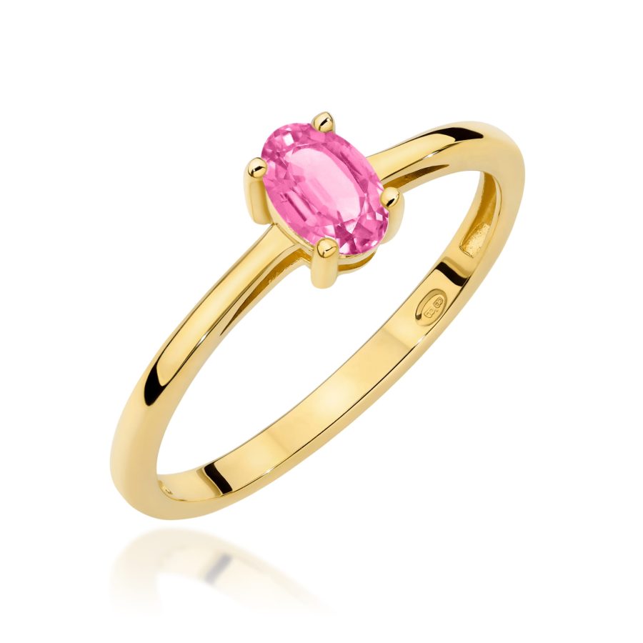 Pierścionek z kamieniem topaz różowy 0,50 ct W0685 – żółte złoto próby 585 – widok produktu 1