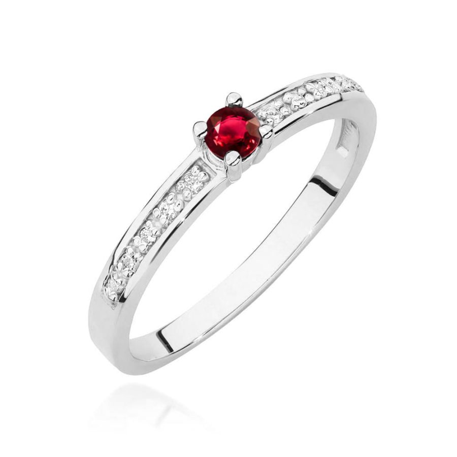 Pierścionek z rubinem 0,15 ct W0288 – białe złoto próby 585 – widok produktu 1