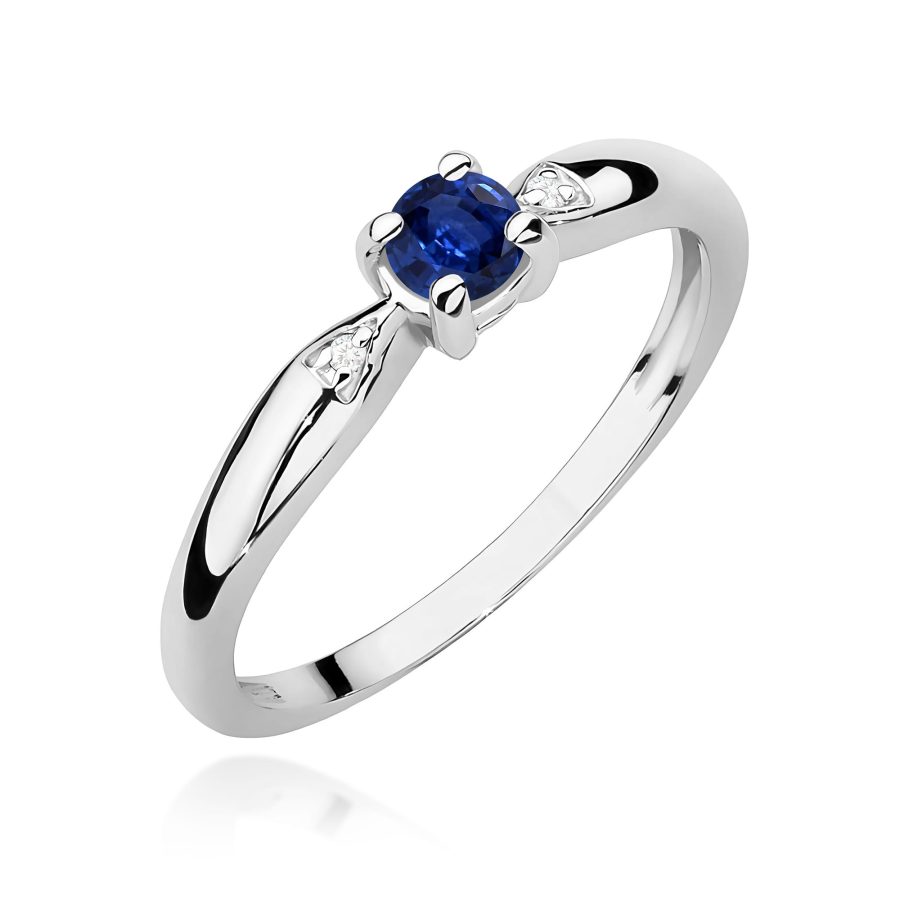 Pierścionek z szafirem 0,15 ct W0469 – białe złoto próby 585 – widok produktu 1