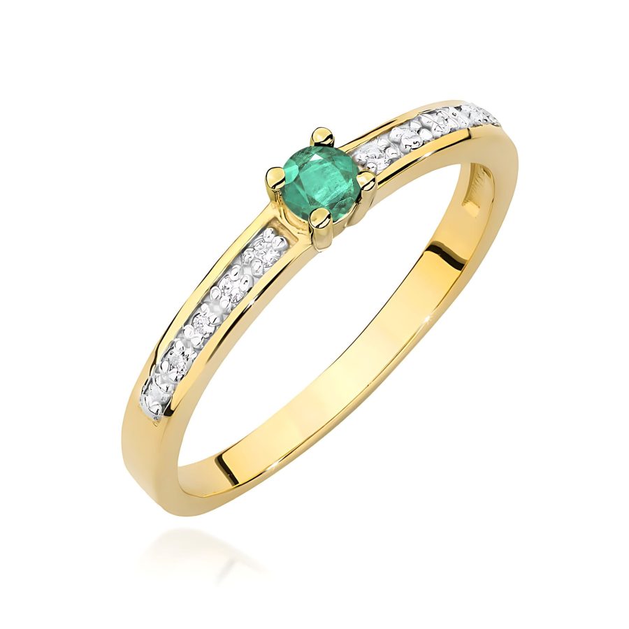 Pierścionek z szmaragdem 0,15 ct W0288 – żółte złoto próby 585 – widok produktu 1